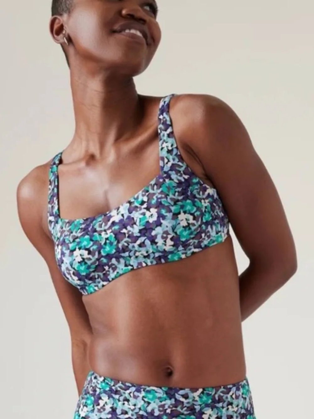 Athleta Square Neck Bra Cup Bikini Top & Clean Full Bikini Bottom - 36D/DD & L